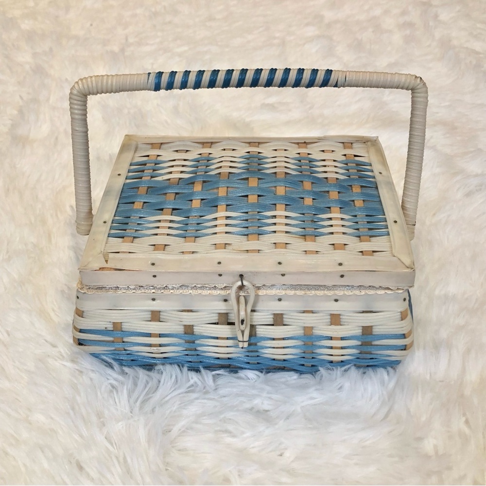 Vintage 1960s/70s Vinyl Wicker Mini Sewing Basket